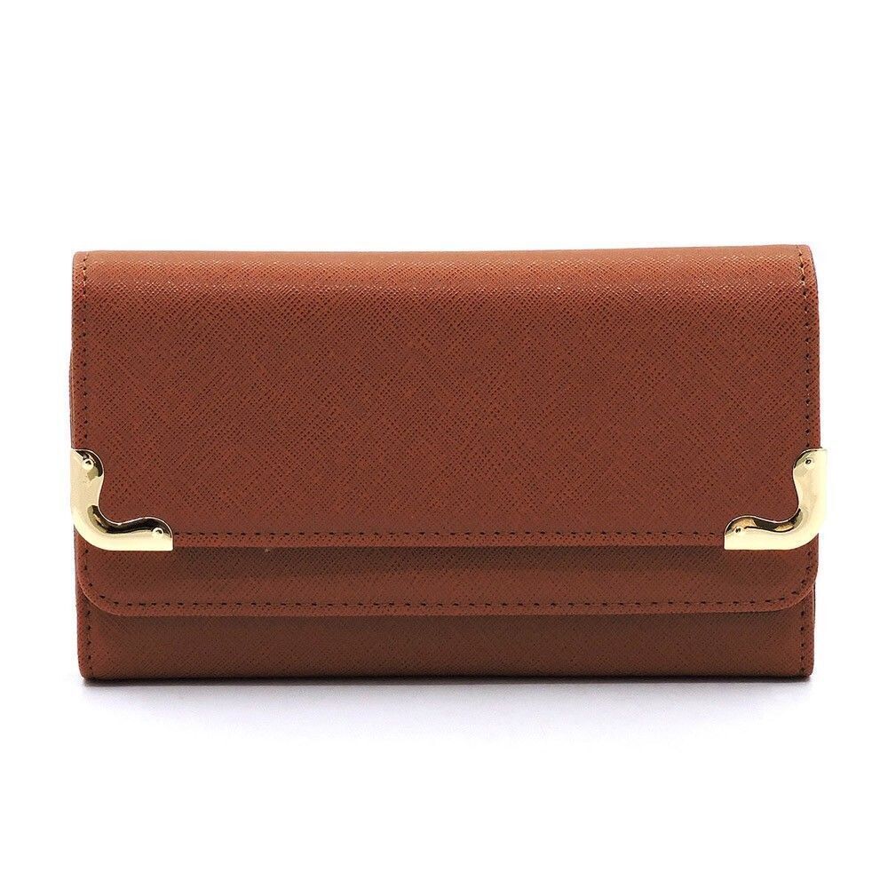 Women's Brown Tri-fold Clutch Cell Phone Wallet with  Credit Card Slots